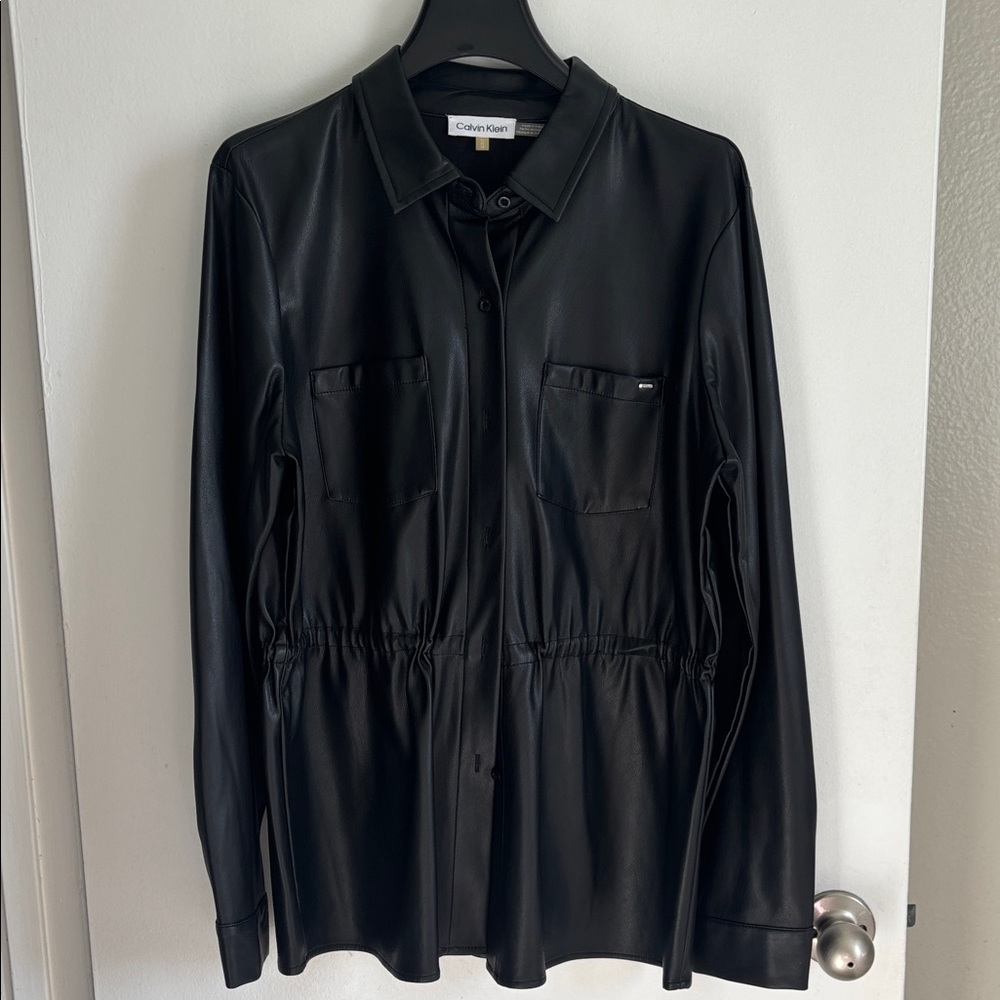 Calvin Klein Black Faux Leather Button-Up